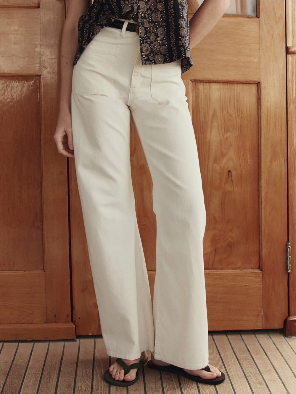 The Great Dock Jean High-Waist Wide Leg Cotton Hemp Pants Size 27 Chic Retro 70s